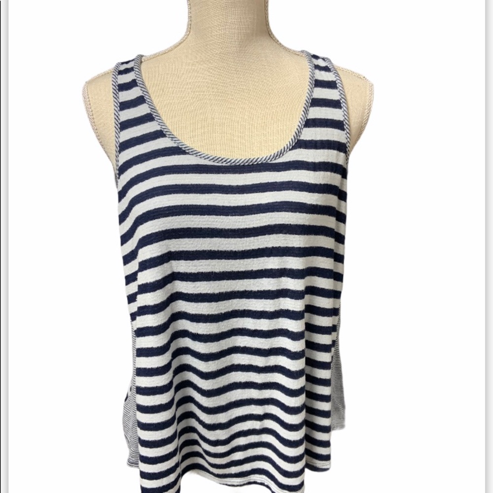 Green Envelope tank white and navy blue striped